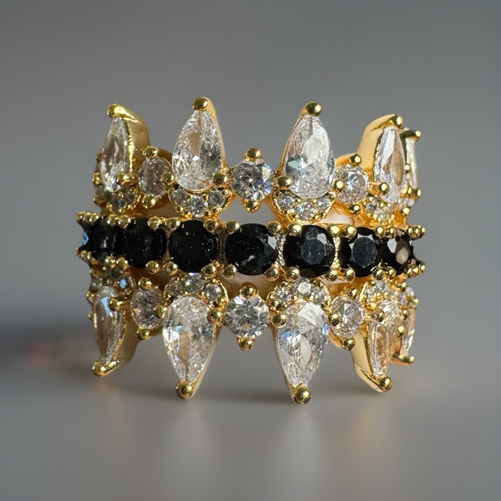 Bomb Party Untamed Built To Disobey Ring RGZ8966 Black Onyx Gold Plated Size 9